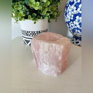 Vintage Raw Rose Quartz Candle Holder Rough Natural stone Pink Crystal